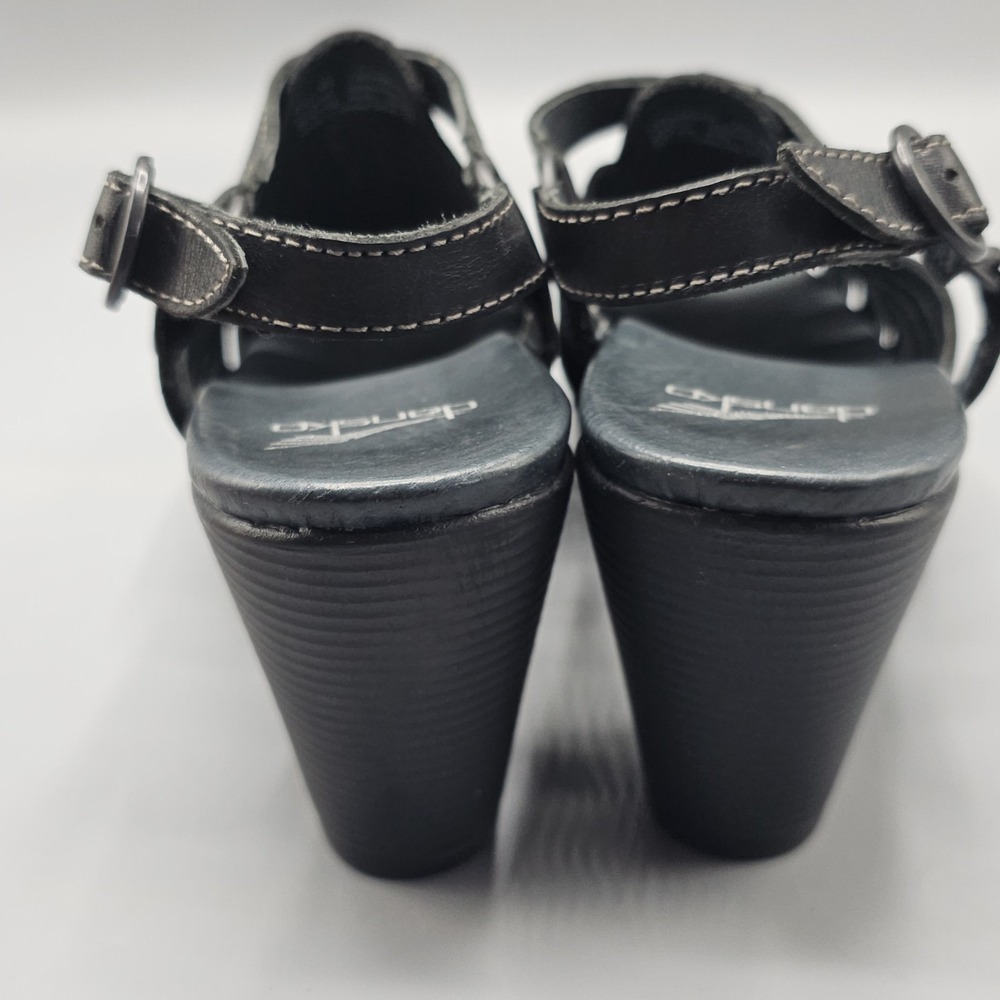 Dansko Randa Dress Sandals Womens 40 US 9.5-10 Black Leather Chunky Heel Strappy - Picture 6 of 9